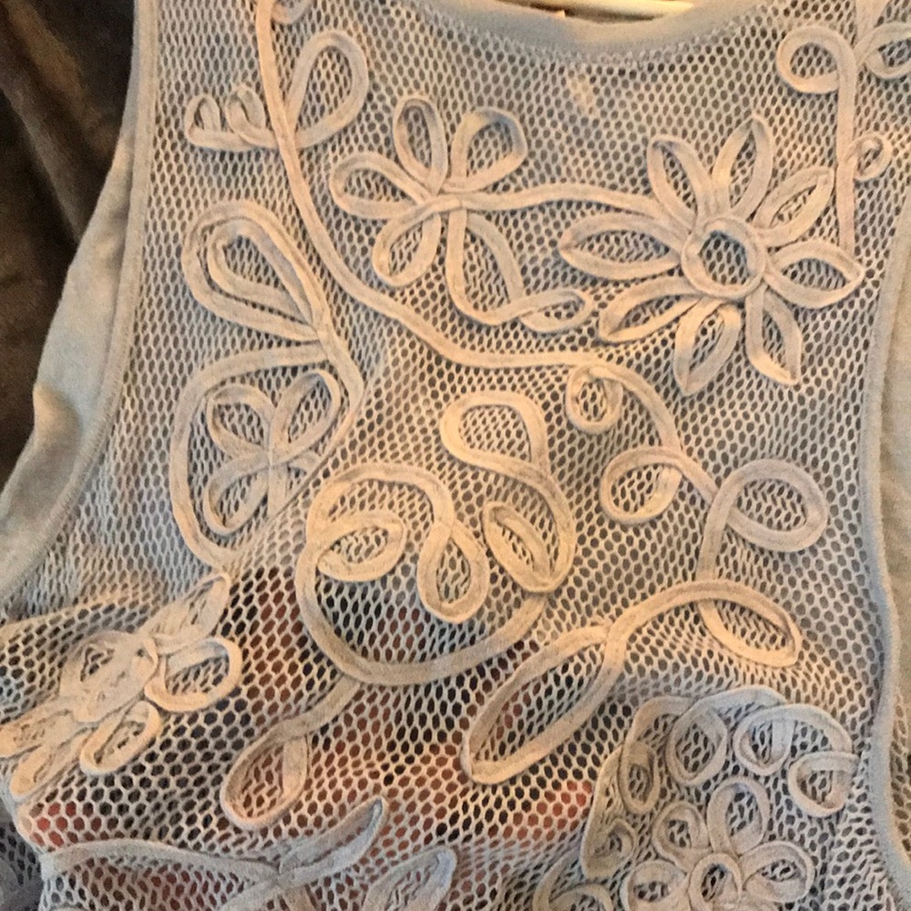 Free people periwinkle crop tank with mesh overlay - Picture 6 of 8